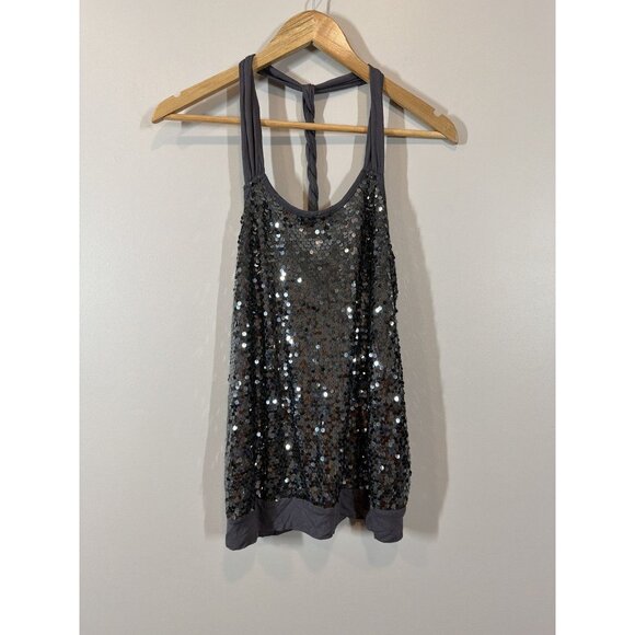 Express Women’s Gray Sequin Tank Top Size XS Party Cocktail Racerback Sabrina - Picture 1 of 7